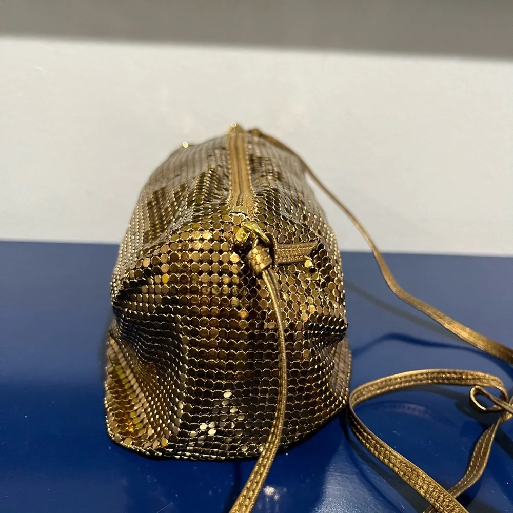 Bronze Mesh Purse Metallic Brown Metal Barrel Crossbody Bag Vintage 80s 90s